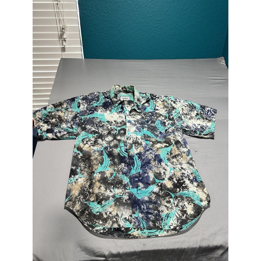 VTG Straight Down Tie Dye Marlin Short Sleeve Button Up L
